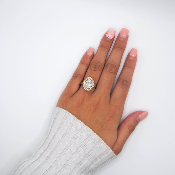 14K Vintage Oval Diamond Engagement Ring