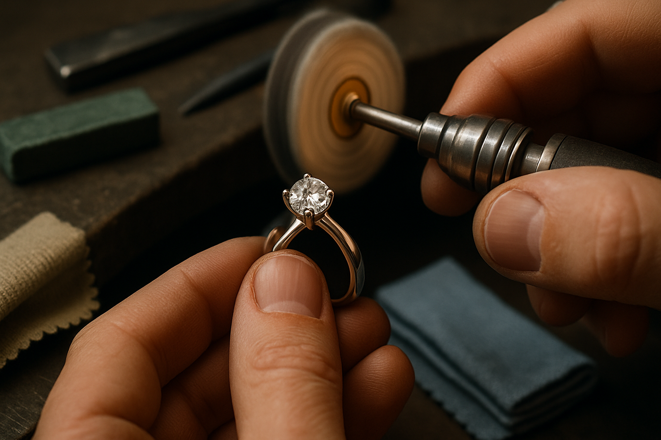 polishing a diamond engagement ring