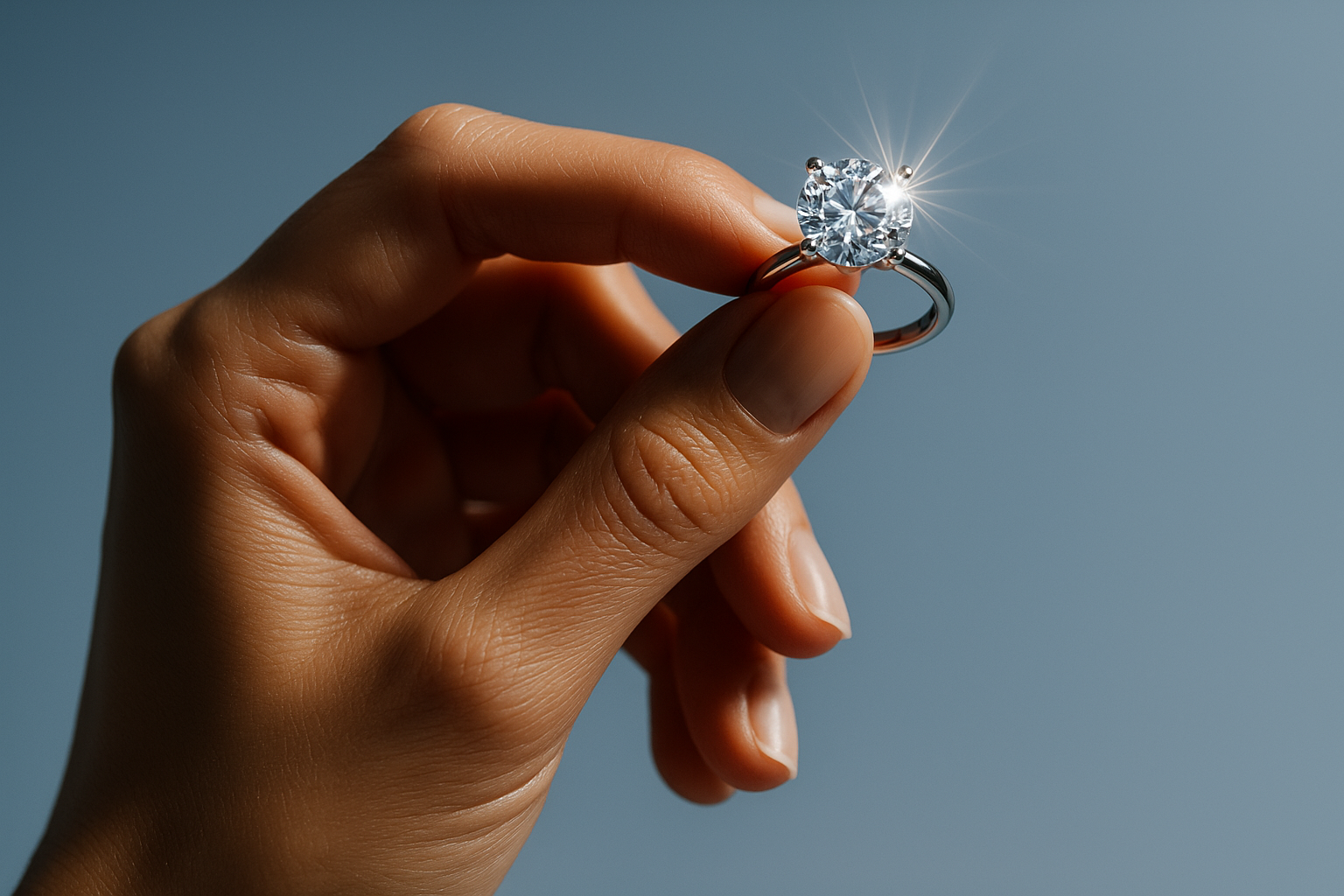 the hands has to be holding the ring, in a light blue backfground